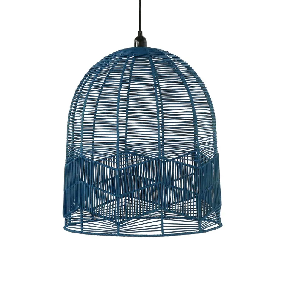 Pomax Suspensions-CYPRUS - lampe suspendue - rotin / métal - DIA 45 x H 50 cm - gris bleu