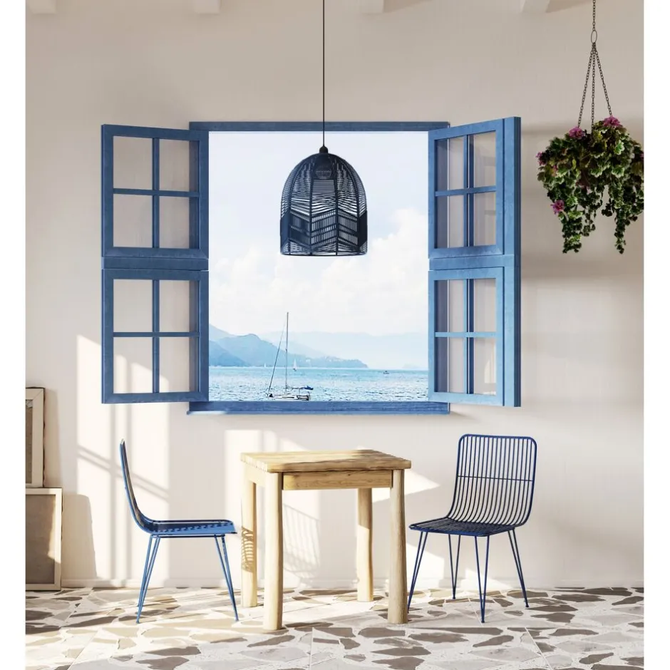 Pomax Suspensions-CYPRUS - lampe suspendue - rotin / métal - DIA 45 x H 50 cm - gris bleu
