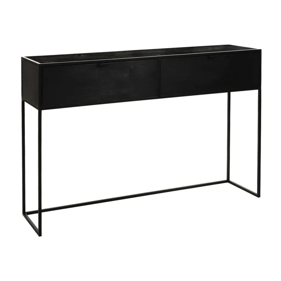 Pomax Consoles-ESZENTIAL - meuble console avec 2 tiroirs - métal / bois de sapin - L 120 x W 30 x H 80 cm - noir
