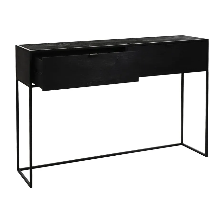 Pomax Consoles-ESZENTIAL - meuble console avec 2 tiroirs - métal / bois de sapin - L 120 x W 30 x H 80 cm - noir