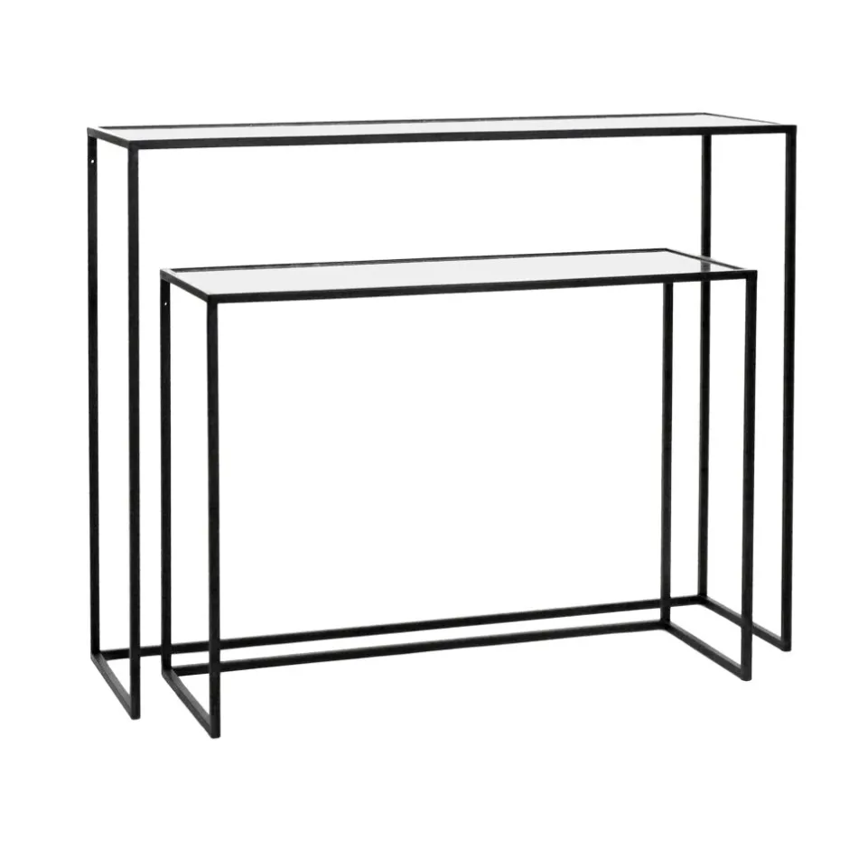 Pomax Consoles-ESZENTIAL - set/2 meubles console - métal / verre - L 80/100 x W 30/30 x H 60/80 cm - noir