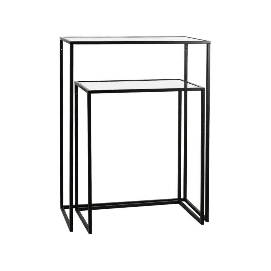 Pomax Consoles-ESZENTIAL - set/2 meubles console - métal / verre - L 50/60 x W 30/30 x H 60/80 cm - noir
