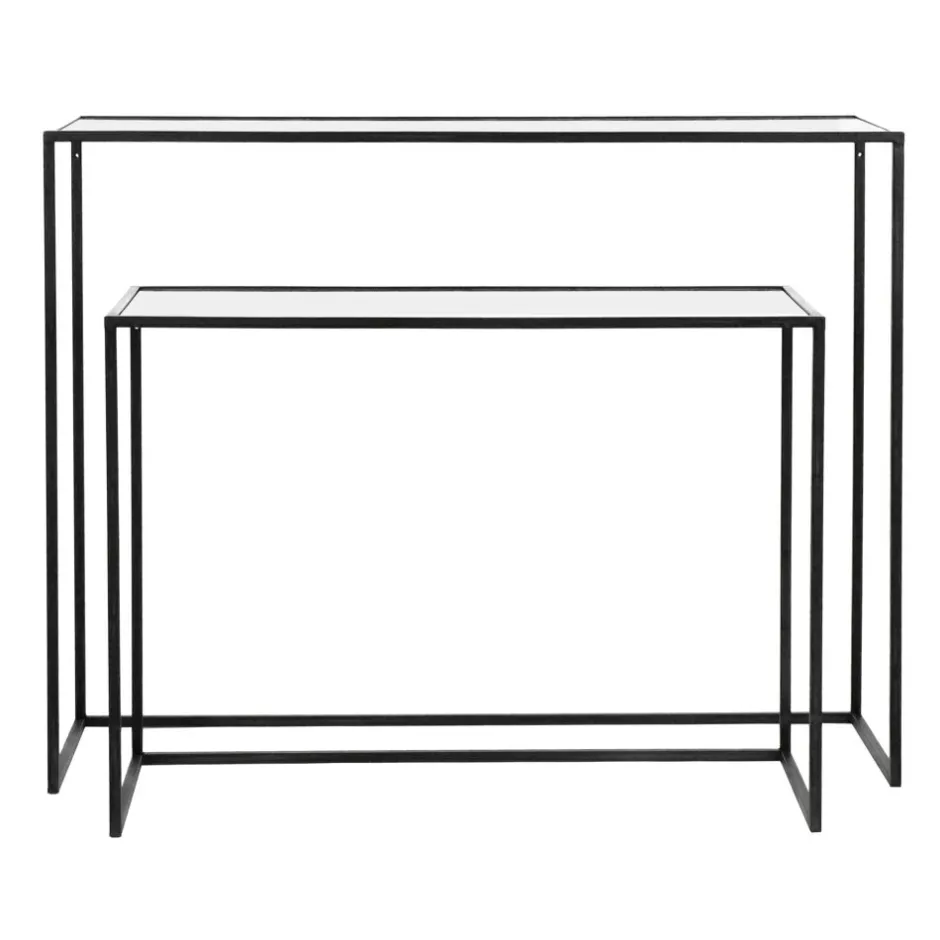 Pomax Consoles-ESZENTIAL - set/2 meubles console - métal / verre - L 80/100 x W 30/30 x H 60/80 cm - noir