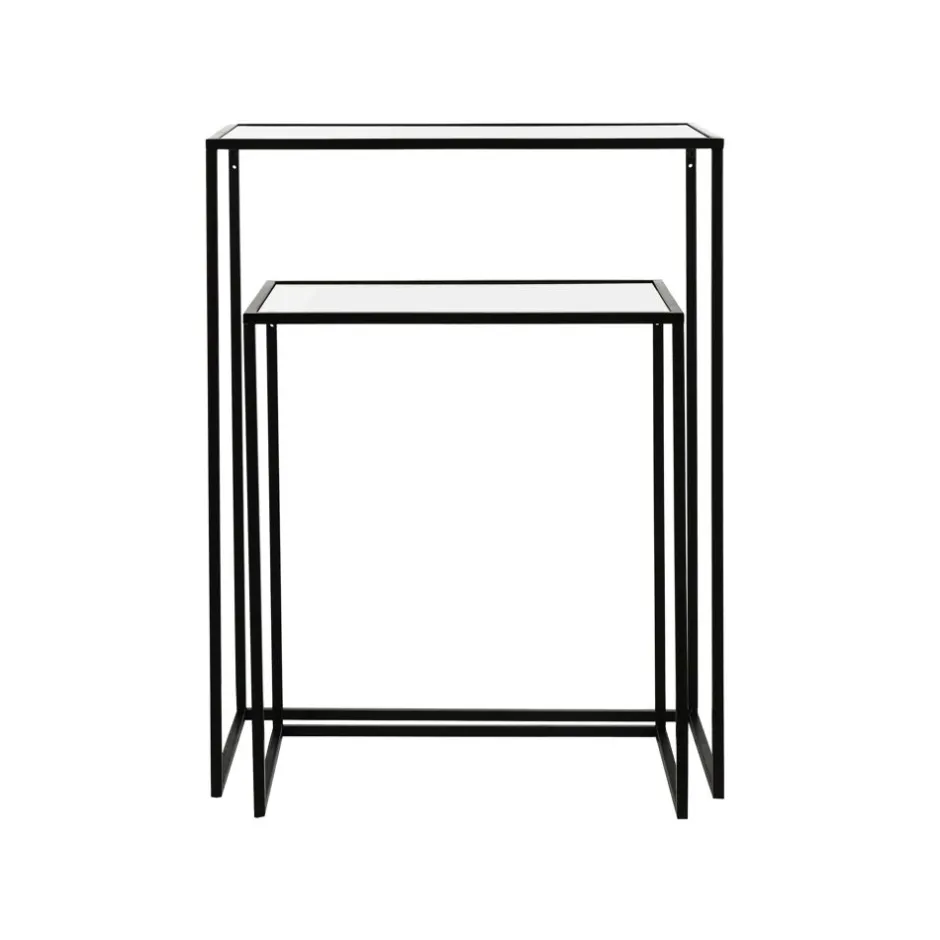 Pomax Consoles-ESZENTIAL - set/2 meubles console - métal / verre - L 50/60 x W 30/30 x H 60/80 cm - noir