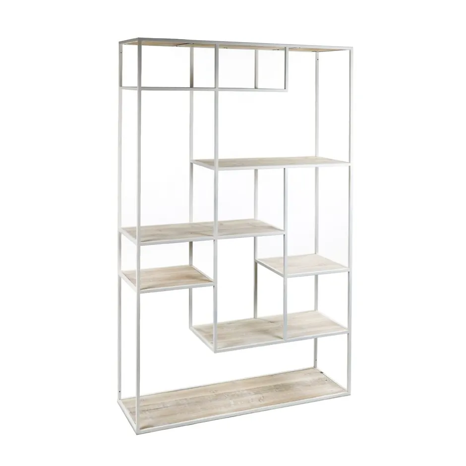 Pomax Étagères-ESZENTIAL - étagère - bois de pin - métal - L 100 x W 30 x H 165 cm - naturel/blanc