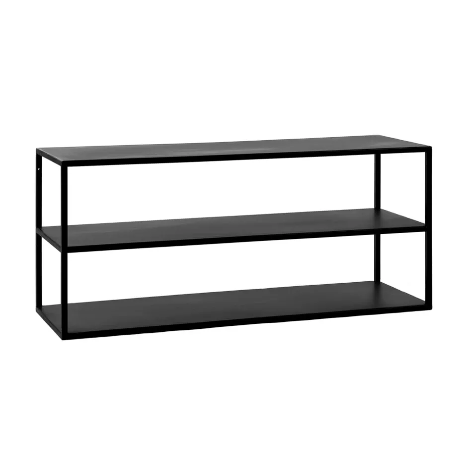 Pomax Étagères Murales | Étagères-ESZENTIAL - étagère/table d'appoint - métal / bois - L 90 x W 30 x H 40 cm - noir