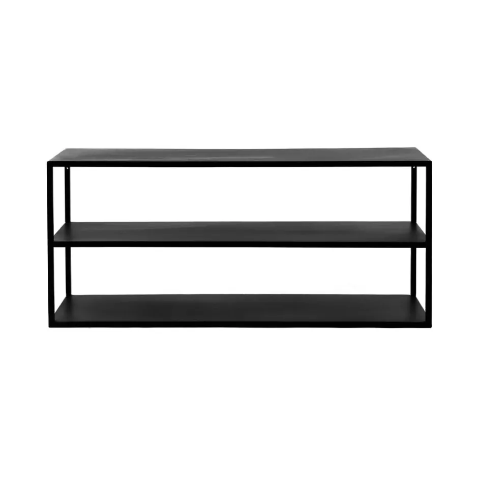 Pomax Étagères Murales | Étagères-ESZENTIAL - étagère/table d'appoint - métal / bois - L 90 x W 30 x H 40 cm - noir