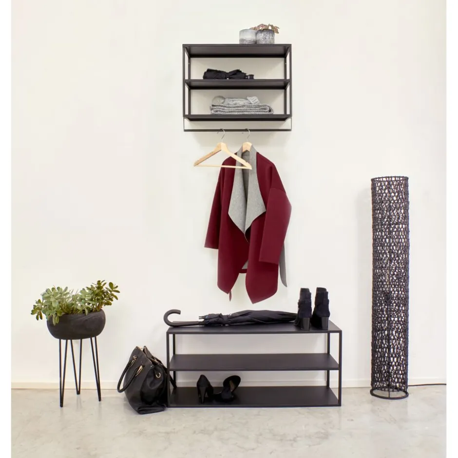Pomax Étagères Murales | Étagères-ESZENTIAL - étagère/table d'appoint - métal / bois - L 60 x W 30 x H 40 cm - noir
