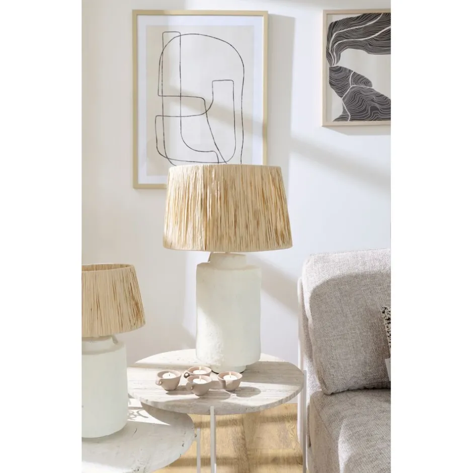 Pomax Lampes De Table-FELISA - lampe de table - papier mâché / métal - DIA 25 x H 42 cm - blanc