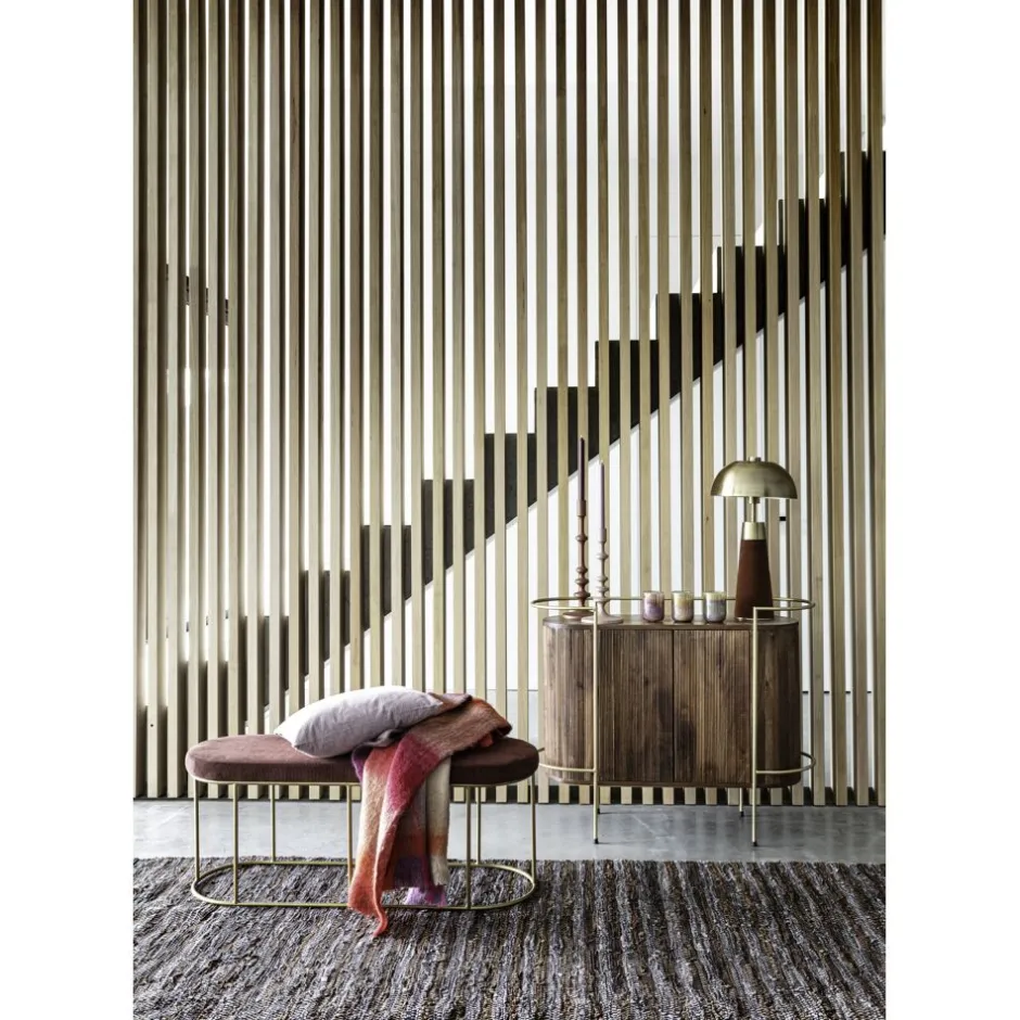Pomax Bancs-FITZGERALD - banc oval - tissu / métal - L 107 x W 37 x H 43 cm - framboise
