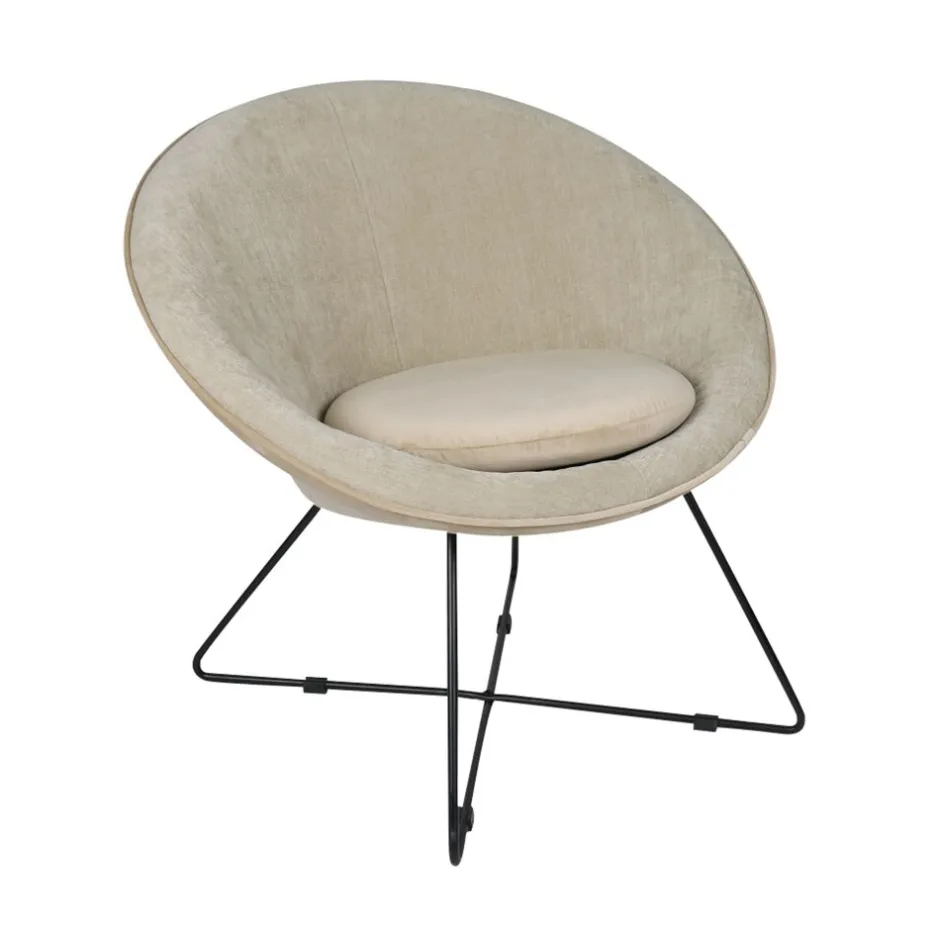 Pomax Canapés-GARBO - chaise relax - velours / métal - L 75 x W 67 x H 73 cm - blanc cassé