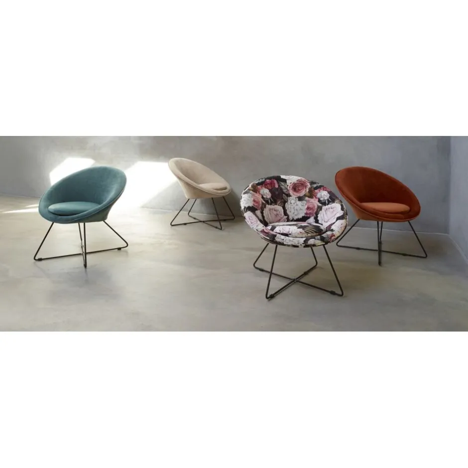 Pomax Canapés-GARBO - chaise relax - velours / métal - L 75 x W 67 x H 73 cm - blanc cassé