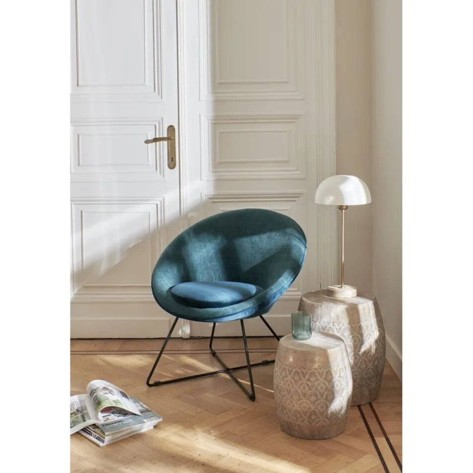 Pomax Canapés-GARBO - chaise relax - velours / métal - L 75 x W 67 x H 73 cm - teal