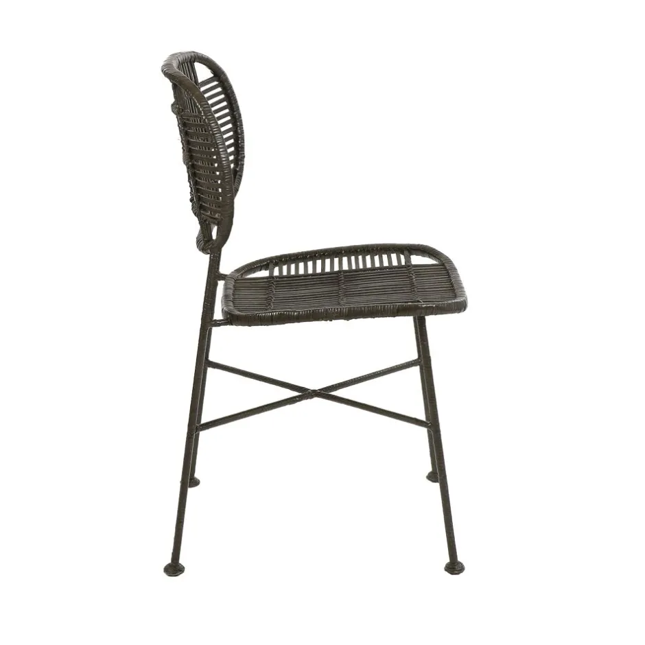 Pomax Chaises-GENEVA - chaise - rotin / métal - L 51,5 x W 43,5 x H 83 cm - noir