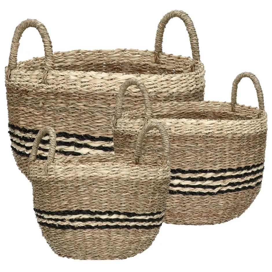 Pomax Bols & Paniers-GRACE - set/3 paniers - jonc de mer / feuille de palmier - DIA 27/30/33 x H 26/29/32 cm - mix de couleurs