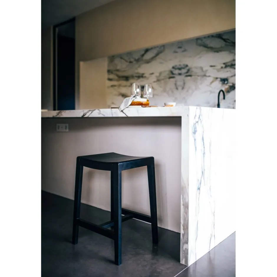 Pomax Chaises De Bar | Tabourets-KENT - tabouret de bar - bois de mangier - L 40 x W 35 x H 65 cm - noir