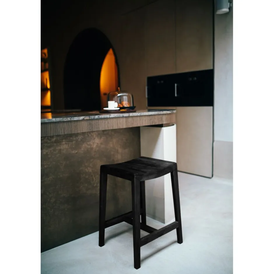 Pomax Chaises De Bar | Tabourets-KENT - tabouret de bar - bois de mangier - L 40 x W 35 x H 65 cm - noir