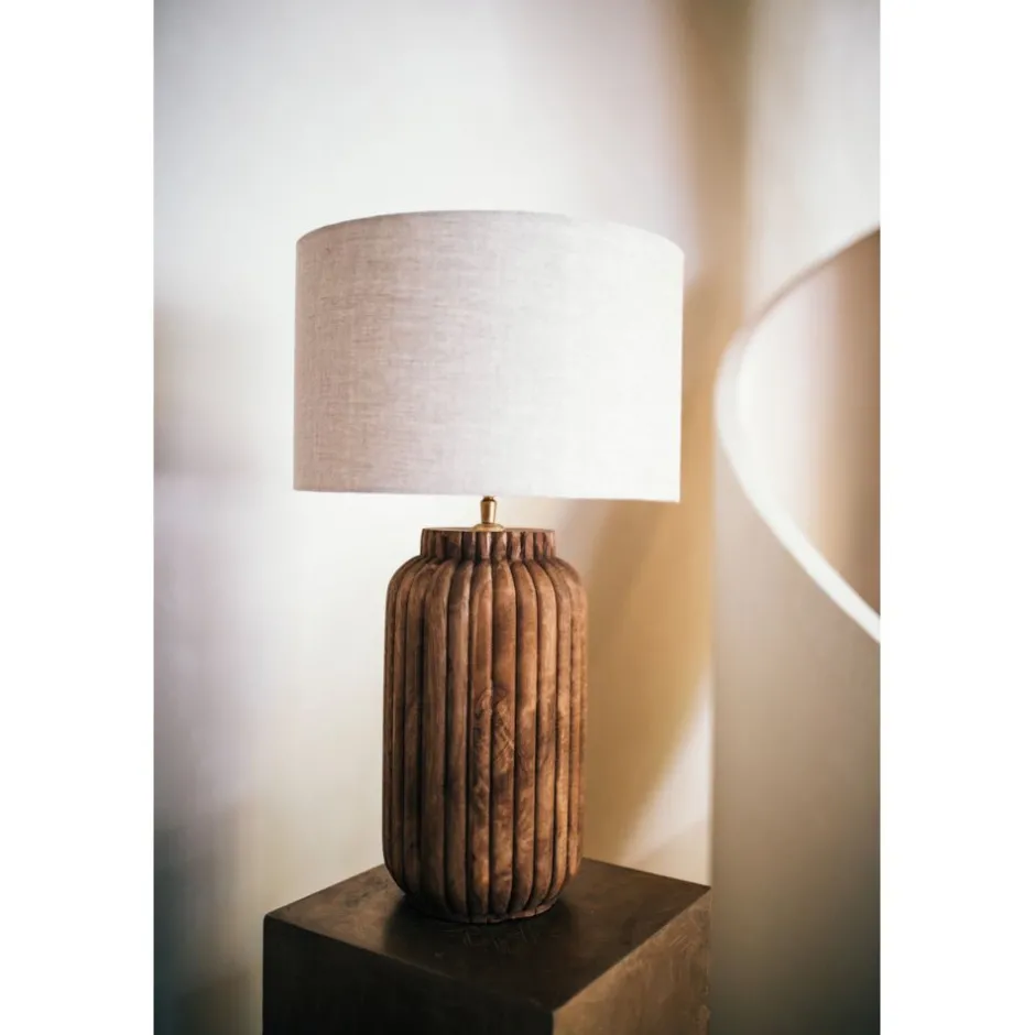 Pomax Lampes De Table-LAMPEDUSA - lampe de table - bois de mangier - DIA 35 x H 60 cm - brun