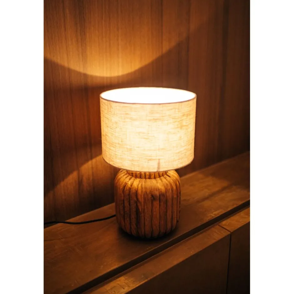 Pomax Lampes De Table-LAMPEDUSA - lampe de table - bois de mangier - DIA 25 x H 42 cm - brun