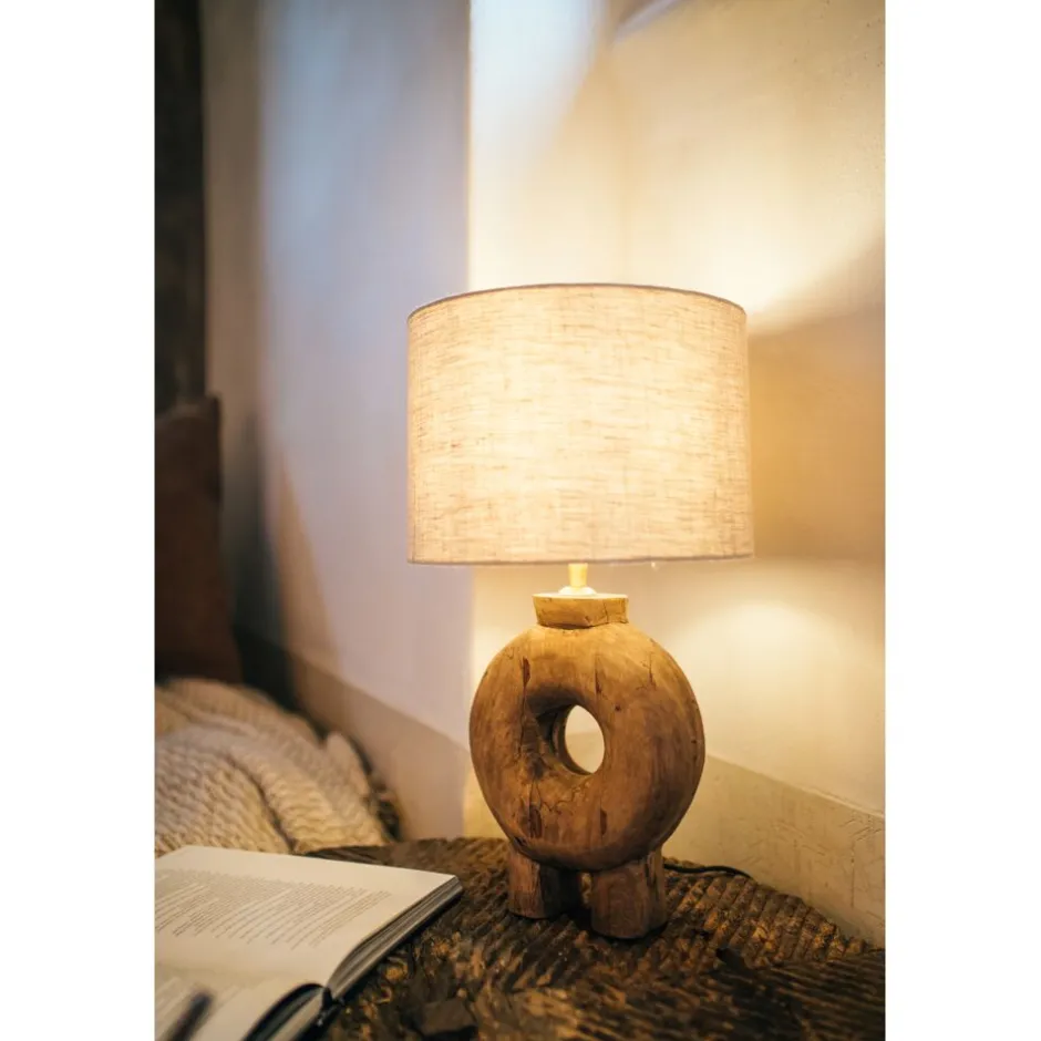 Pomax Lampes De Table-LAMPEDUSA - lampe de table - bois de mangier - DIA 28 x H 51 cm - brun