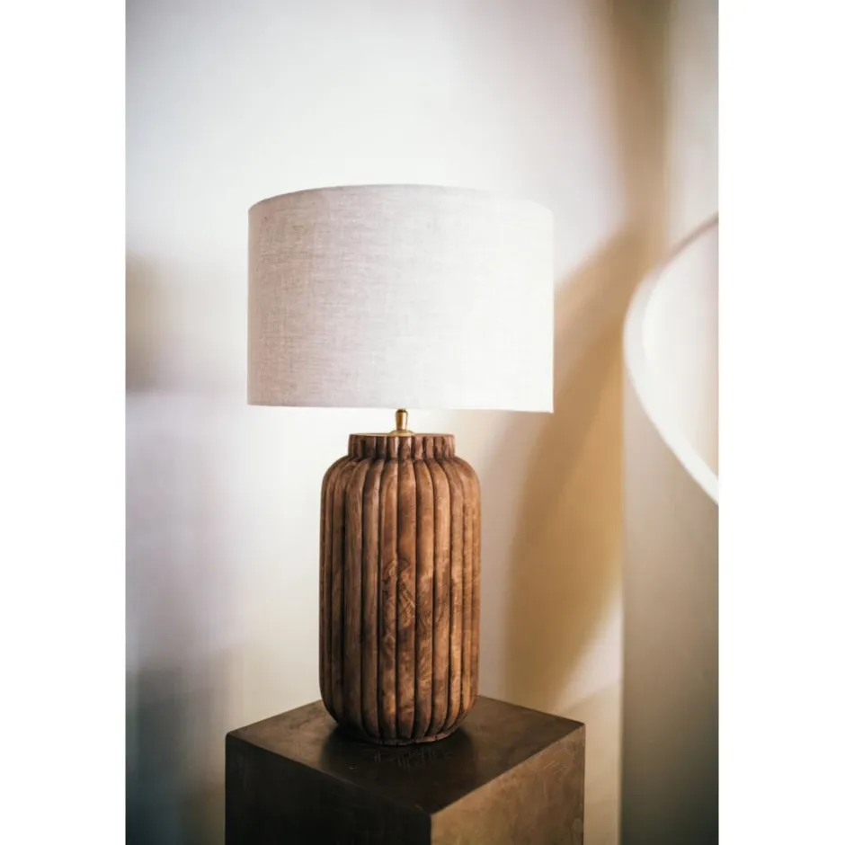 Pomax Lampes De Table-LAMPEDUSA - lampe de table - bois de mangier - DIA 35 x H 60 cm - brun