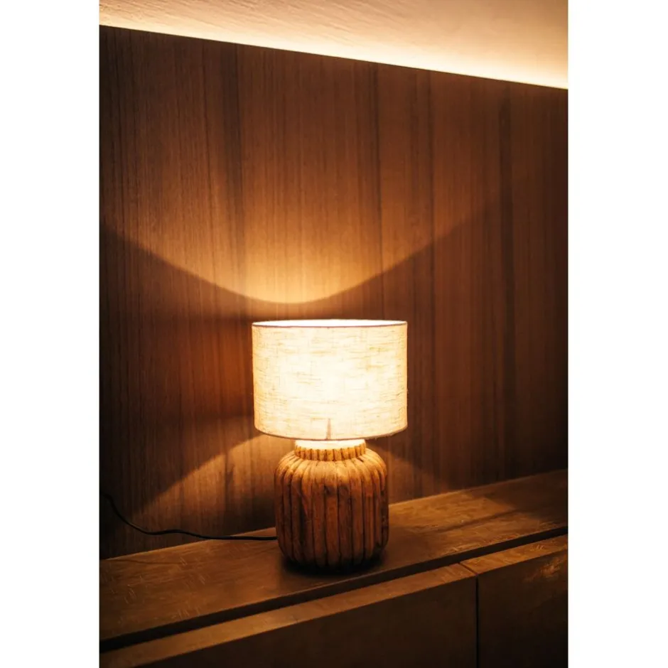 Pomax Lampes De Table-LAMPEDUSA - lampe de table - bois de mangier - DIA 25 x H 42 cm - brun