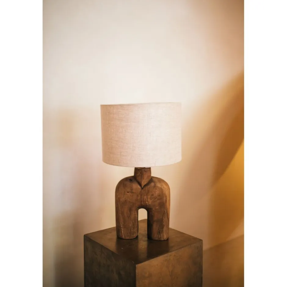Pomax Lampes De Table-LAMPEDUSA - lampe de table - bois de mangier - DIA 28 x H 49 cm - brun