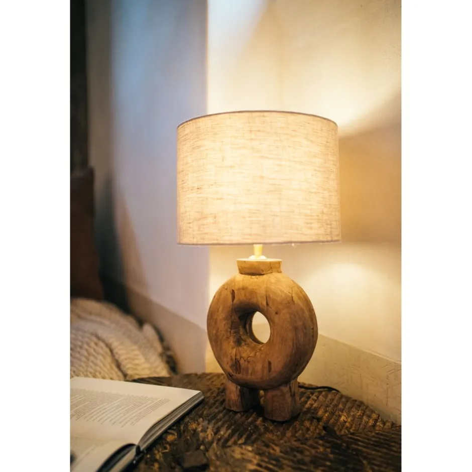 Pomax Lampes De Table-LAMPEDUSA - lampe de table - bois de mangier - DIA 28 x H 51 cm - brun