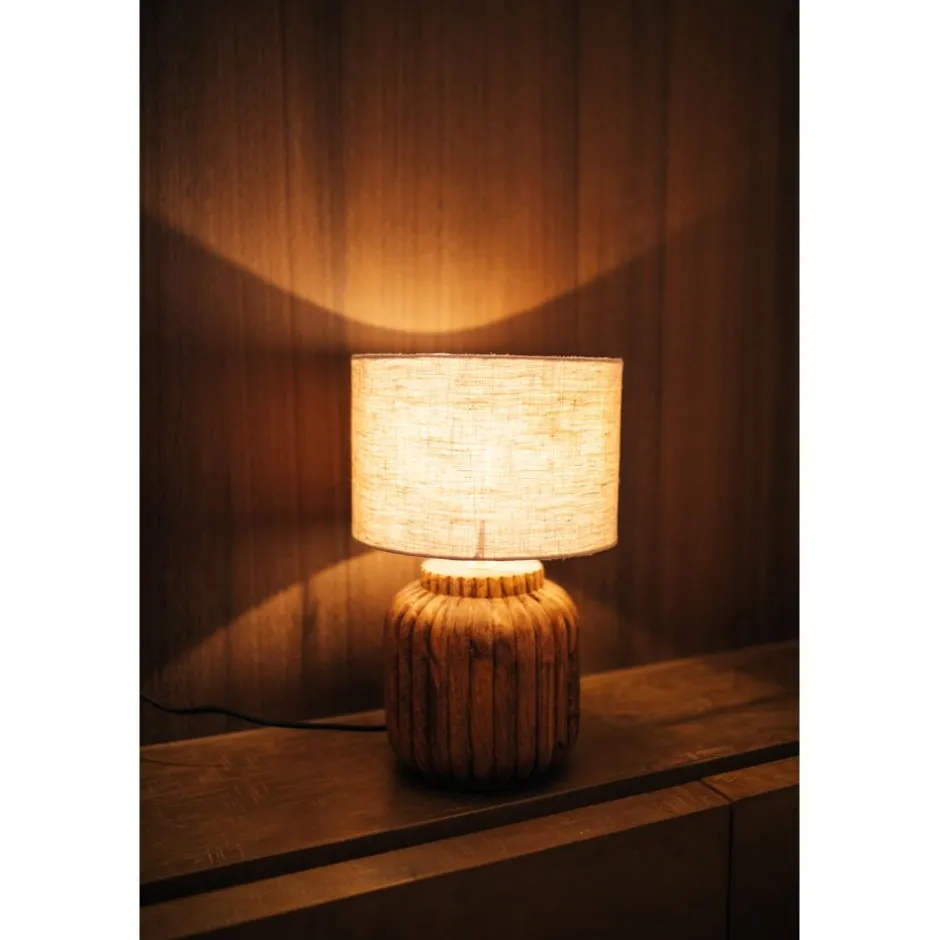 Pomax Lampes De Table-LAMPEDUSA - lampe de table - bois de mangier - DIA 25 x H 42 cm - brun