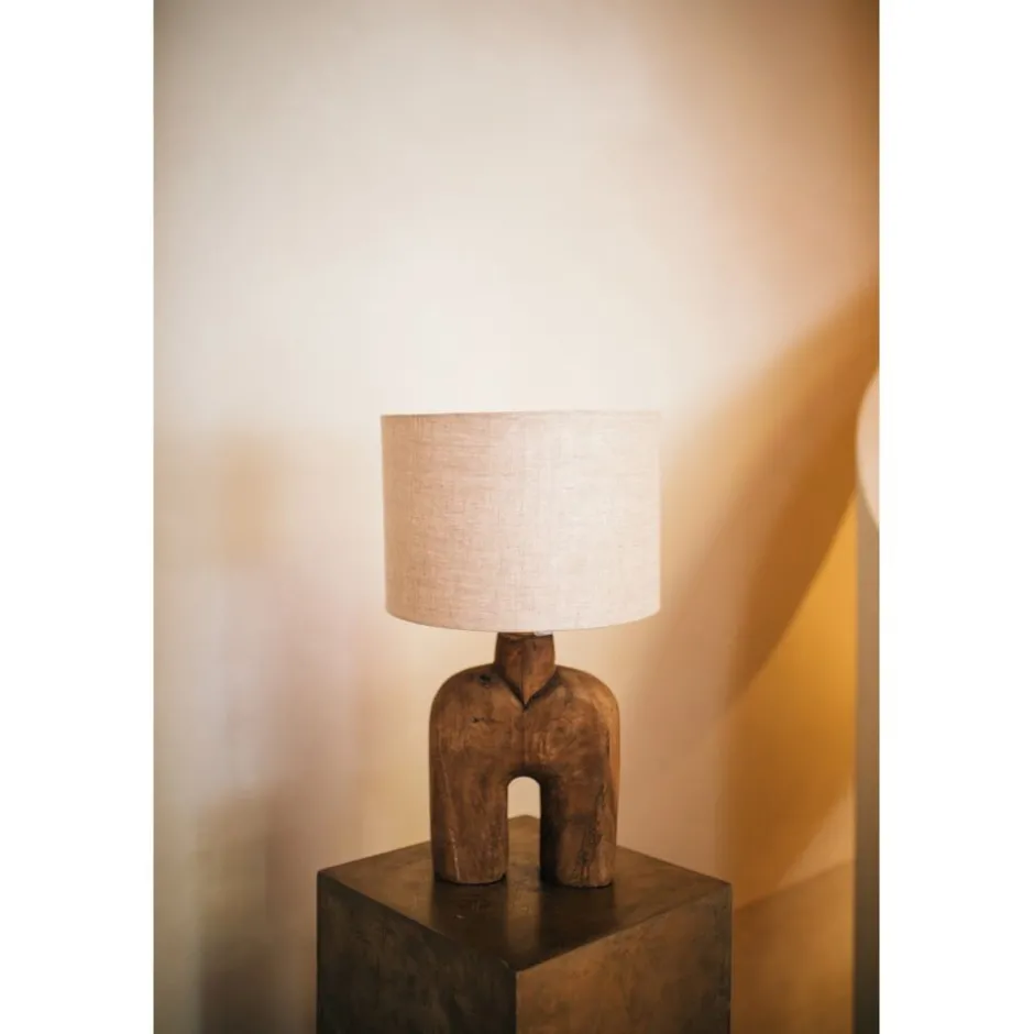 Pomax Lampes De Table-LAMPEDUSA - lampe de table - bois de mangier - DIA 28 x H 49 cm - brun