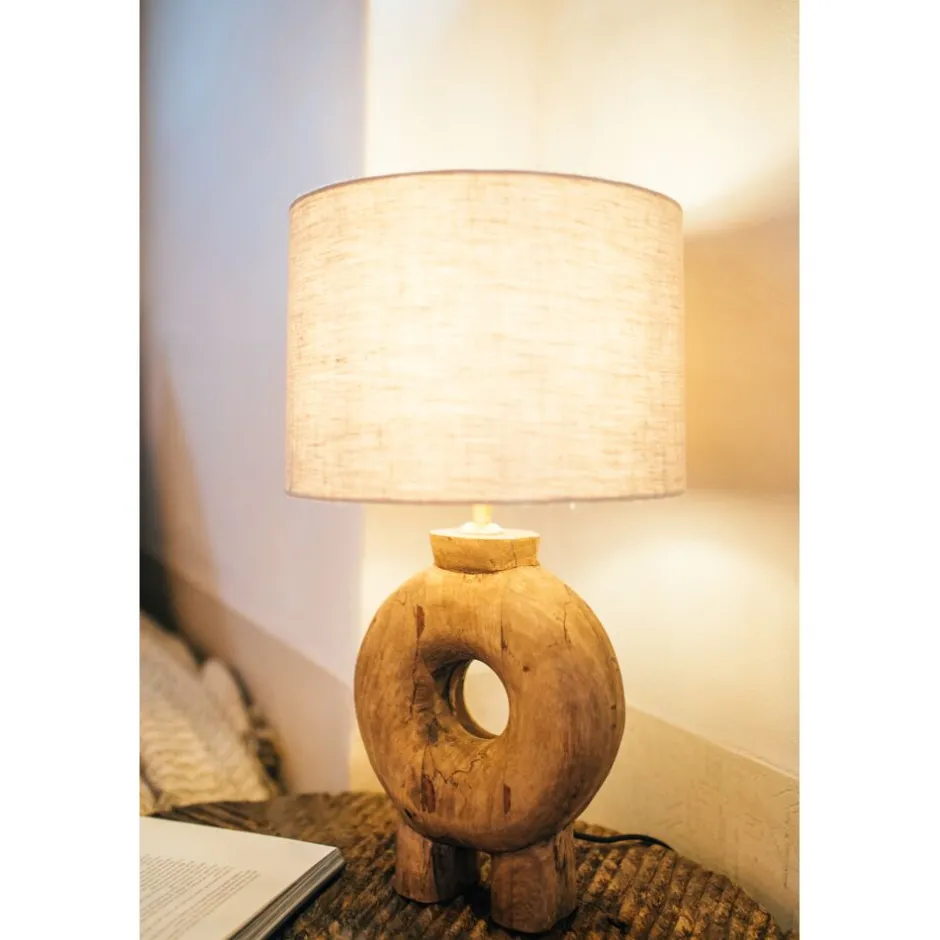 Pomax Lampes De Table-LAMPEDUSA - lampe de table - bois de mangier - DIA 28 x H 51 cm - brun