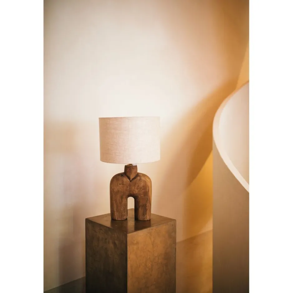 Pomax Lampes De Table-LAMPEDUSA - lampe de table - bois de mangier - DIA 28 x H 49 cm - brun