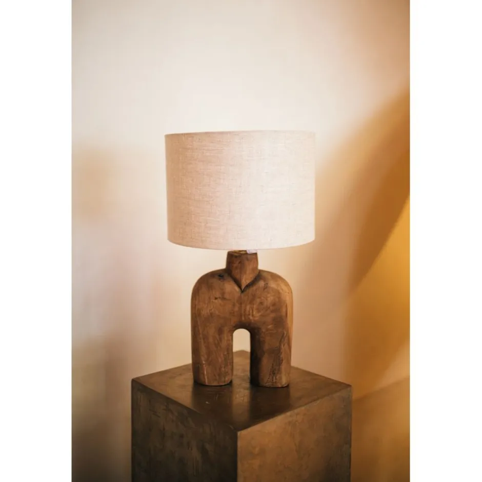 Pomax Lampes De Table-LAMPEDUSA - lampe de table - bois de mangier - DIA 28 x H 49 cm - brun