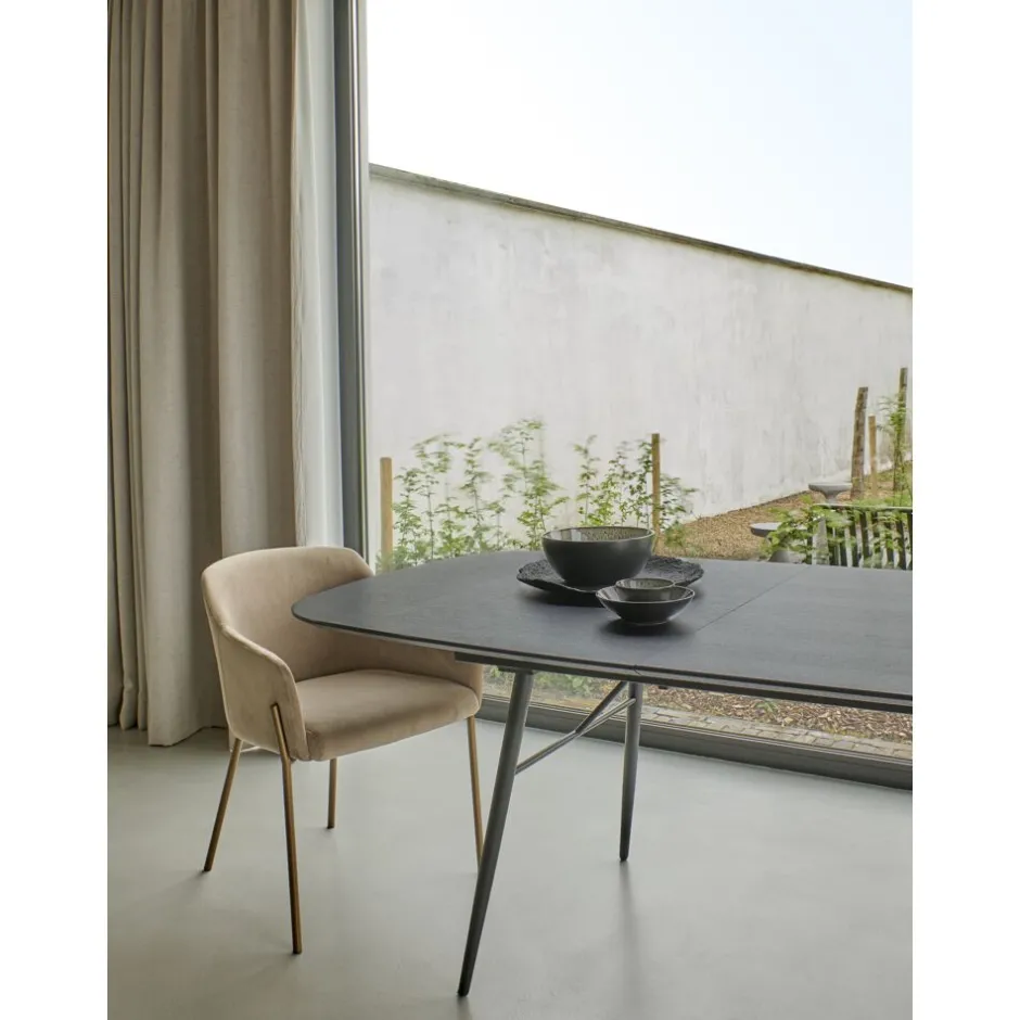 Pomax Chaises-LOUISE - chaise - velours / métal - L 60 x W 58 x H 79 cm - champagne