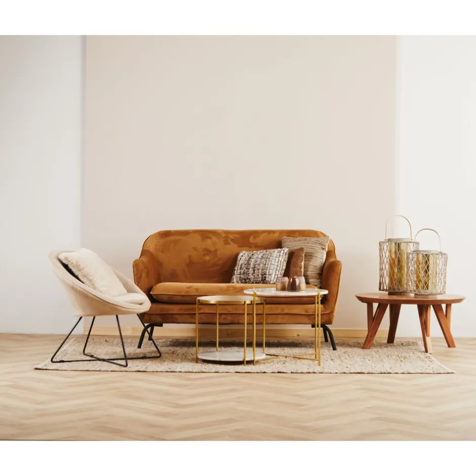 Pomax Canapés-LUSSO - canapé 2 places - velours / métal - L 149,5 x W 76 x H 86 cm - caramel
