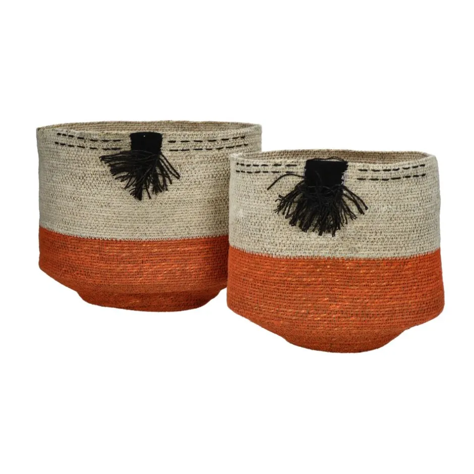 Pomax Bols & Paniers-MALI - set/2 paniers - jonc de mer - DIA 25/30 x H 23/25 cm - orange