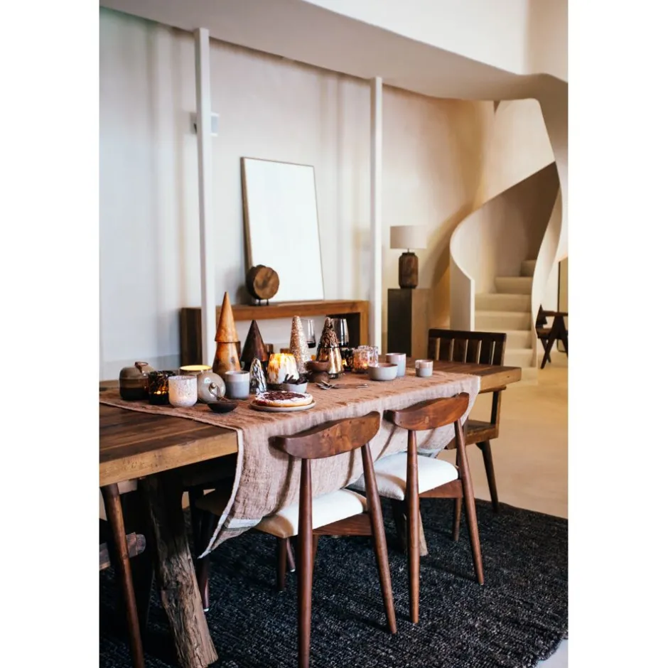 Pomax Chaises-MANDELA - chaise - bois d'acacia / lin - L 46,5 x W 53,5 x H 74 cm - brun