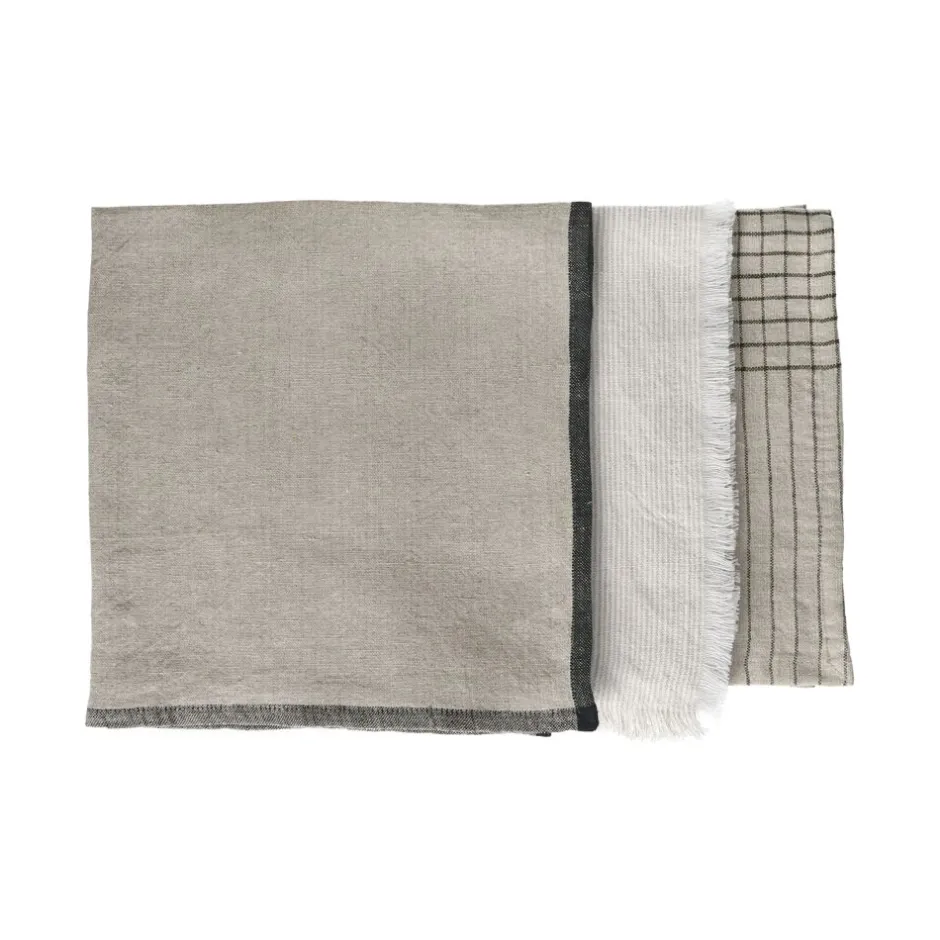 Pomax Linge De Table-MARIKANA - set/3 serviettes - lin - L 45 x W 45 cm - mix de couleurs