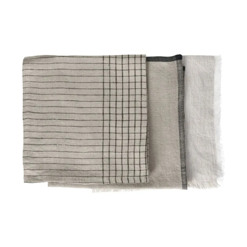 Pomax Linge De Table-MARIKANA - set/3 serviettes - lin - L 45 x W 45 cm - mix de couleurs