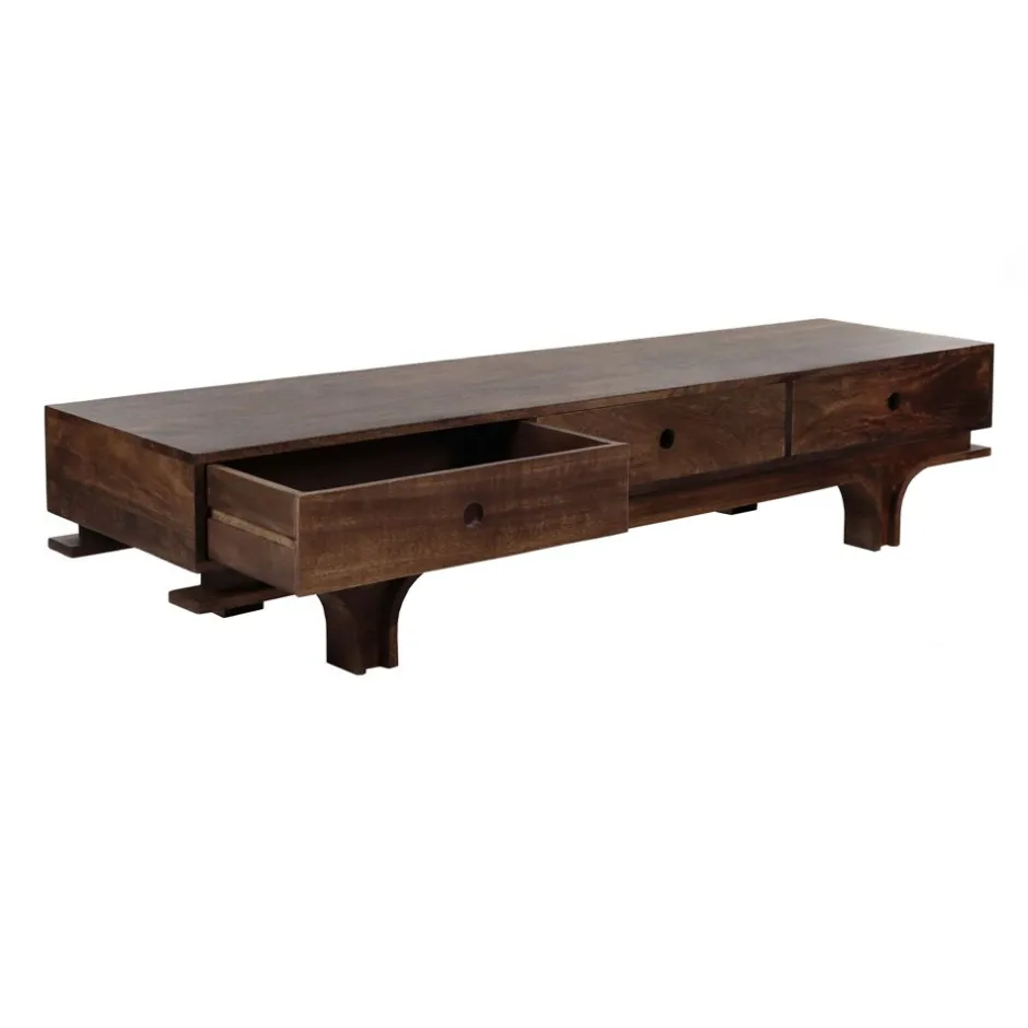 Pomax Armoires-MONTAGU - meuble tv - bois de mangier - L 180 x W 45 x H 37 cm - noyer