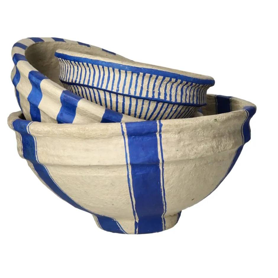 Pomax Saladiers / Plats À Servir-NAXOS - set/3 bols - papier mâché - DIA 26/32/39 x H 13/18/20 cm - bleu