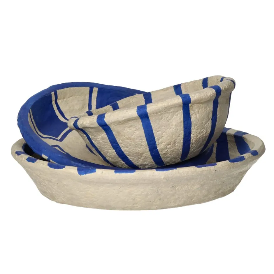 Pomax Saladiers / Plats À Servir-NAXOS - set/3 bols - papier mâché - DIA 20/24/29 x H 7,5/5/5 cm - bleu