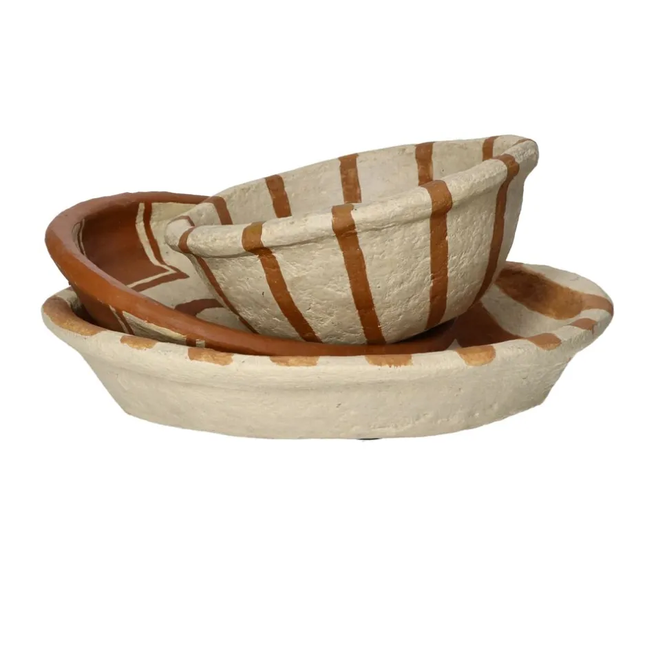 Pomax Saladiers / Plats À Servir-NAXOS - set/3 bols - papier mâché - DIA 20/24/29 x H 7,5/5/5 cm - ocre