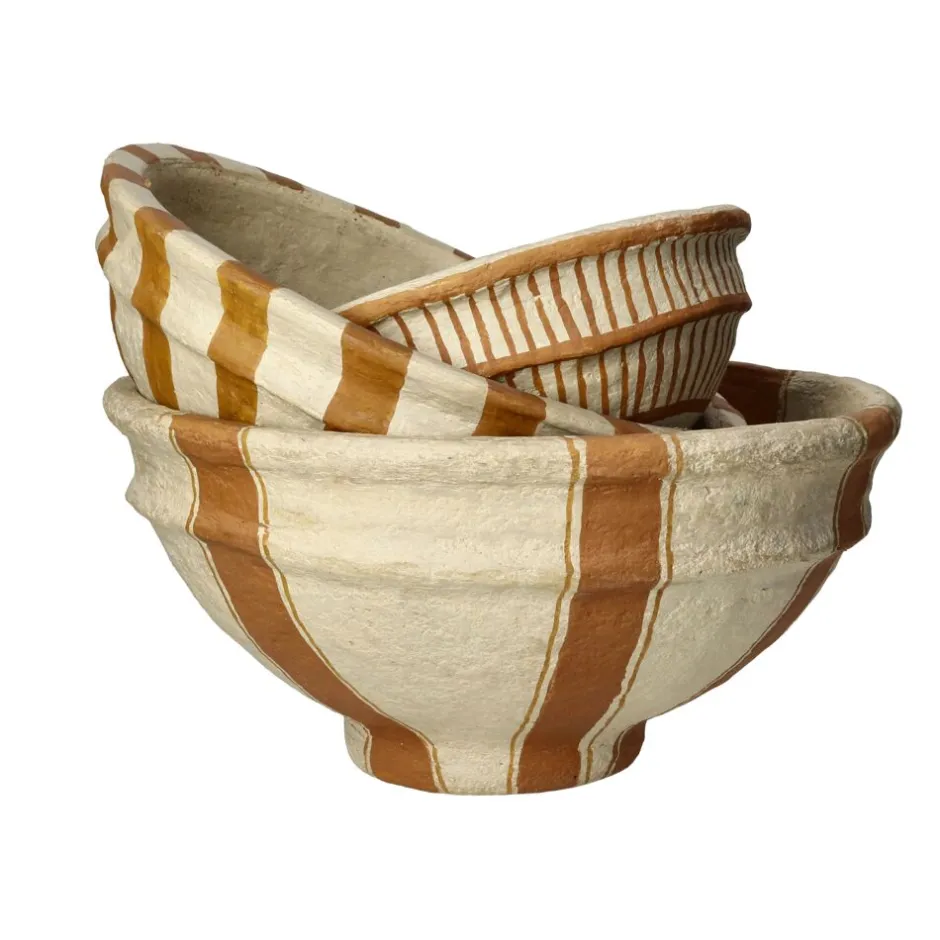 Pomax Saladiers / Plats À Servir-NAXOS - set/3 bols - papier mâché - DIA 26/32/39 x H 13/18/20 cm - ocre
