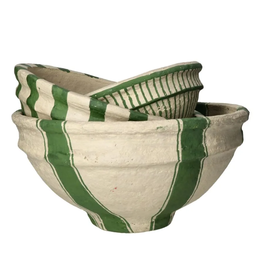 Pomax Saladiers / Plats À Servir-NAXOS - set/3 bols - papier mâché - DIA 26/32/39 x H 13/18/20 cm - vert