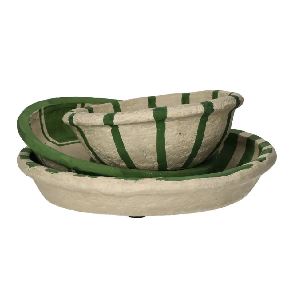 Pomax Saladiers / Plats À Servir-NAXOS - set/3 bols - papier mâché - DIA 20/24/29 x H 7,5/5/5 cm - vert