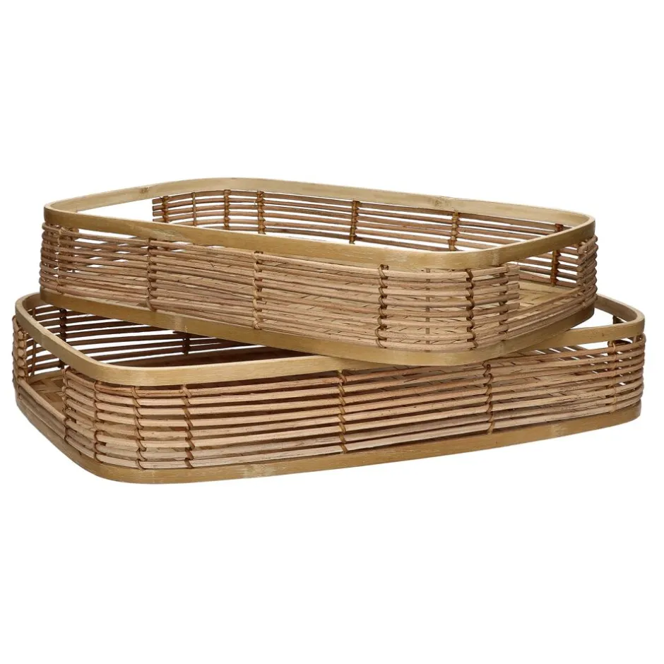 Pomax Plateaux-OSAKA - set/2 plateaus - rotin / bambou - L 40/45 x W 26/30 x H 8/8 cm - naturel
