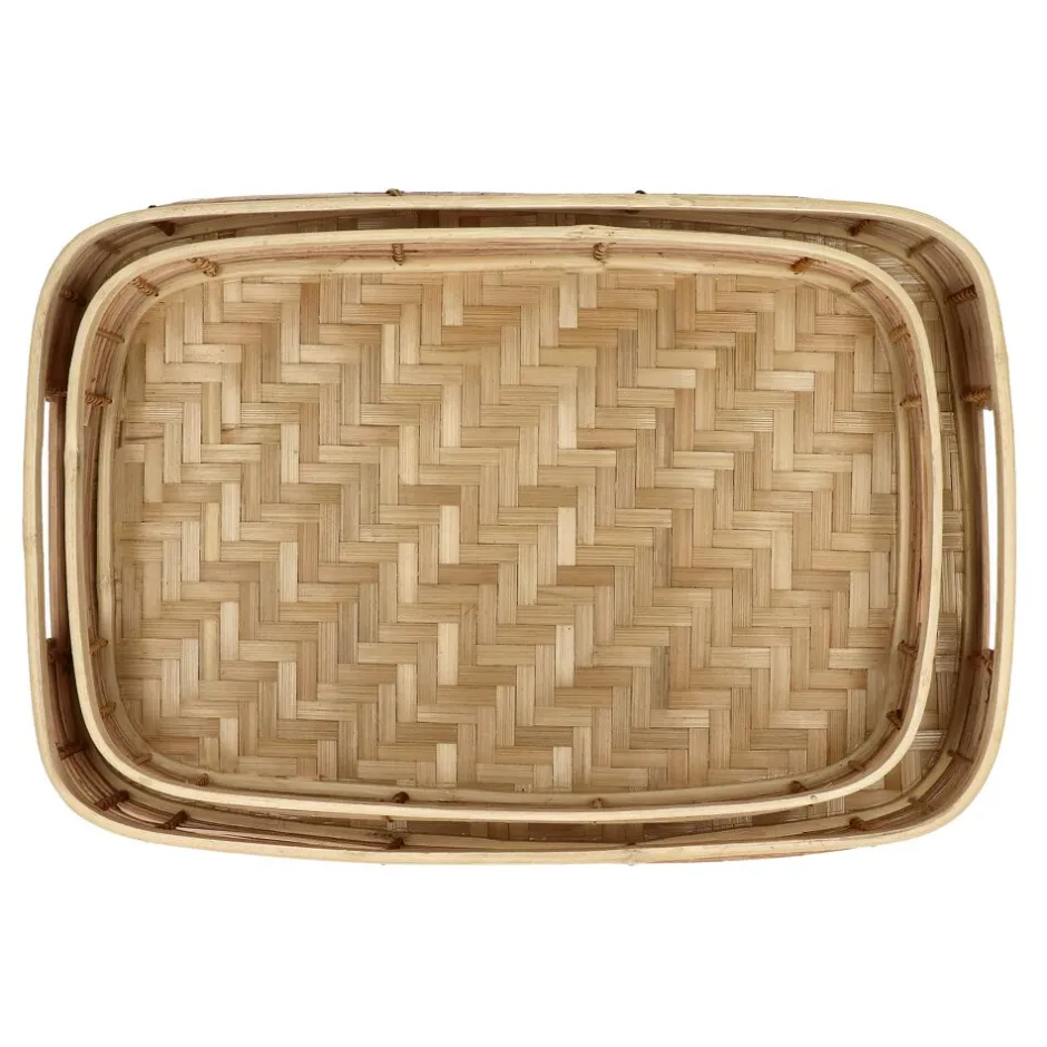 Pomax Plateaux-OSAKA - set/2 plateaus - rotin / bambou - L 40/45 x W 26/30 x H 8/8 cm - naturel