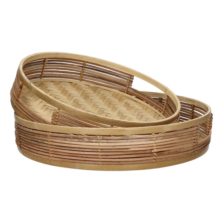 Pomax Plateaux-OSAKA - set/2 plateaus ronds - rotin / bambou - DIA 35/40 x H 8/8 cm - naturel