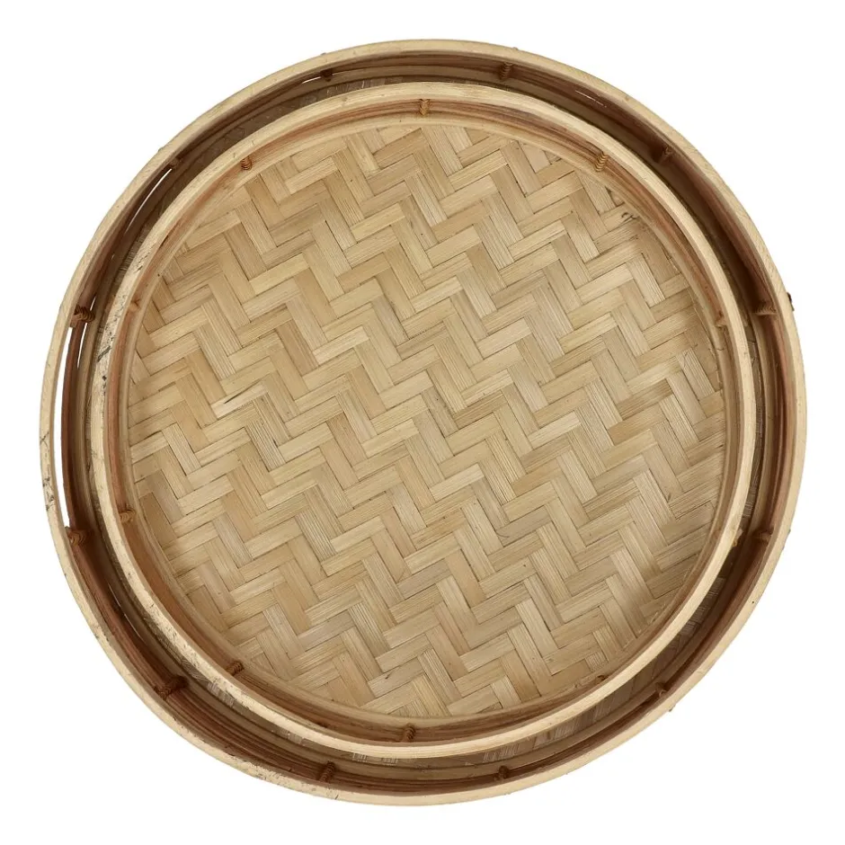 Pomax Plateaux-OSAKA - set/2 plateaus ronds - rotin / bambou - DIA 35/40 x H 8/8 cm - naturel